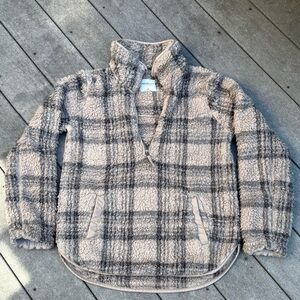 Y2K ABERCROMBIE & FITCH 1/4 zip plaid Sherpa oversized pullover jacket XS
